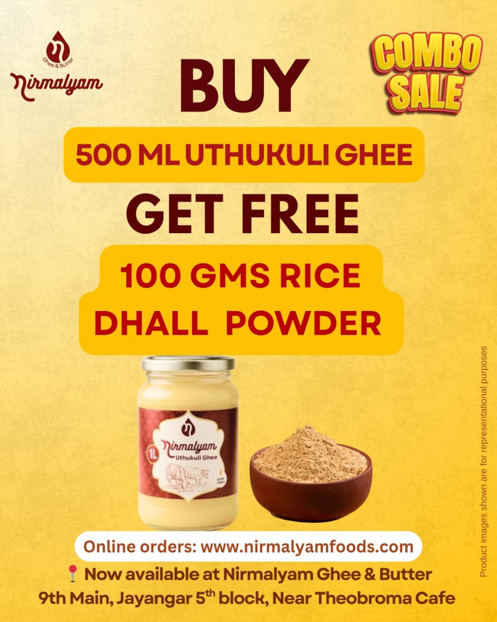 Uthukuli Ghee Combo Pack – 500 ml + Free Rice Dhal Powder 100 g - NirmalyamFoods